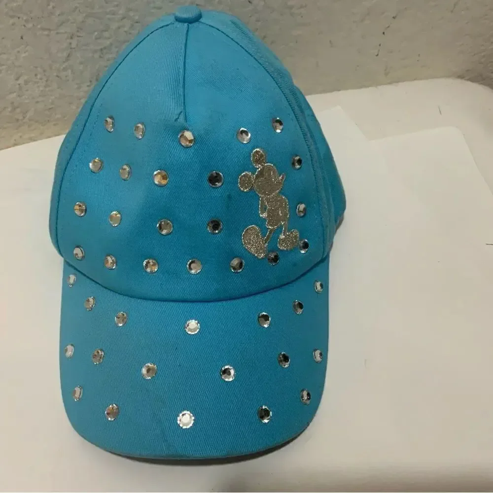 Disney Parks Mickey Mouse Light Blue Rhinestone Adjustable Baseball Hat